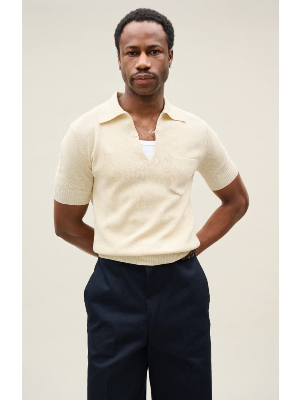 CASATLANTIC Martil Antique White Cotton Knit Polo S NWOT $190
